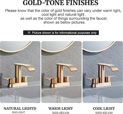 Ultimate Unicorn Bathroom Faucet for Sink Champagne Bronze, 4 Inch Bathroom Faucet for 3 Hole or 2 Hole, 2 Handle Waterfall Faucets with Pop up Drain, Centerset Faucets for RV Counter