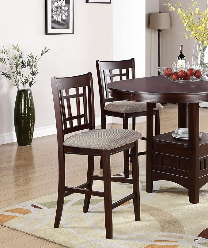 Set of 2 Brown Counter Height Chairs for Dining Room, Kitchen Island, Bar - Upholstered Cushioned Chairs with Unique Back Support