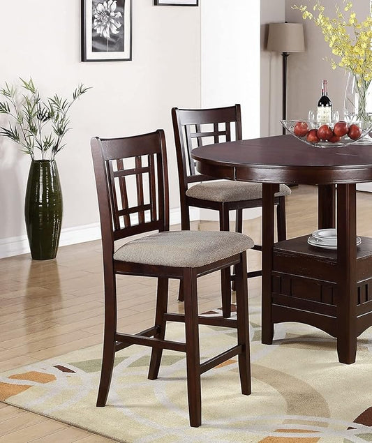 Set of 2 Brown Counter Height Chairs for Dining Room, Kitchen Island, Bar - Upholstered Cushioned Chairs with Unique Back Support