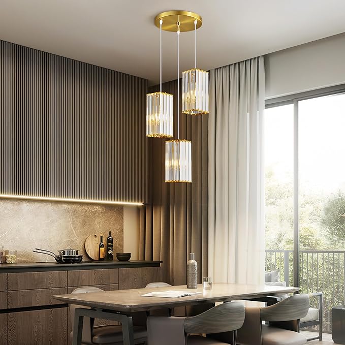 Modern Pendant Light Black Rectangle Pendant Lighting Mini Crystal Chandeliers Adjustable Pendant Light Fixture for Kitchen Island Dinning Room Living Room Corridor Bedroom(Black 3-Light)