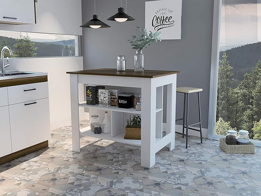 GOWE Rockaway 3-Shelf Kitchen Island White and Walnut