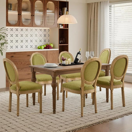 SoarFlash French Dining Chairs Set of 6, Vantage Dining Chair with Round Back, Wood Leg Farmhouse Country Dining Chair for Kitchen,Bedroom,Olive Green