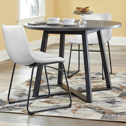 LEMBERI Faux Leather Dining Chairs Set of 2, 18 Inch Kitchen & Dining Room Chairs,Mid Century Modern Dining Chairs with Backrest and Metal Legs, Comfortable Upholstered Seat Chairs