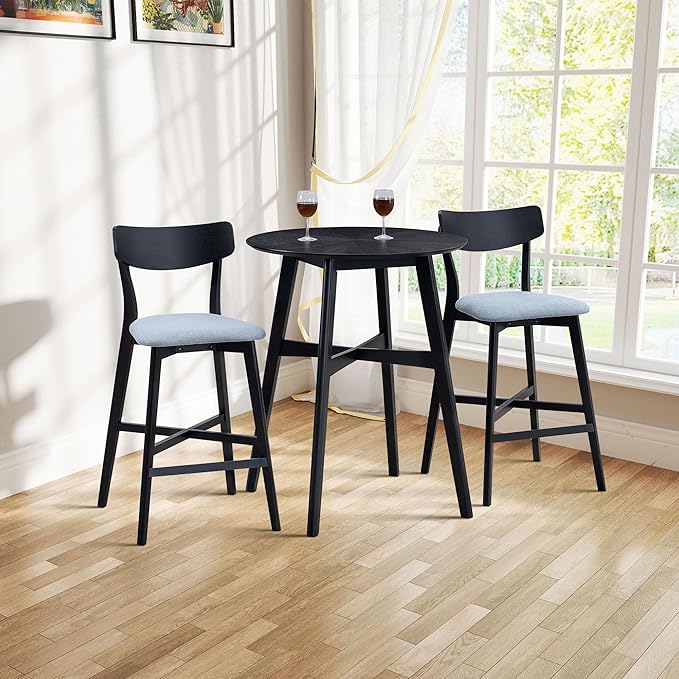 Gecheer Wooden Bar Chairs Set of 2, Modern Upholstered Kitchen Island Stools, Counter Height with Backrest and Footrest, Black Multiple Family Members can use it for Daily Dining YHS-W2582P197586