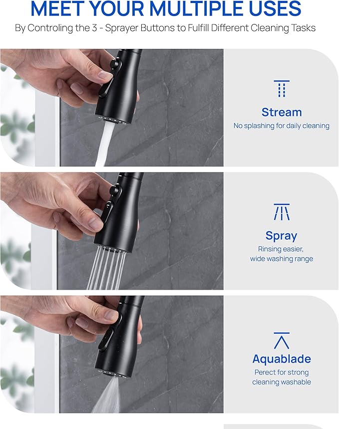 J-HVA Metal Kitchen Faucet Head Replacement – 3 Mode High-Pressure Sink Sprayer Replacement with 15 Nozzle Adapters, Durable Pull Down Spray Head for Kitchen Sink, Oil Rubbed Bronze, Stainless Steel