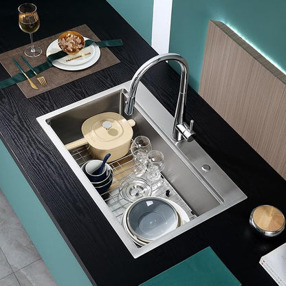 28 Inch Drop-In Stainless Steel Double Bowl Kitchen Sink, D28"xW18"xH9"