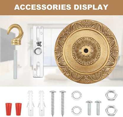 6 Inches Vintage Brass Ceiling Canopy Plate, Antique-Style Mounting Kit for Pendant Lights Chandeliers