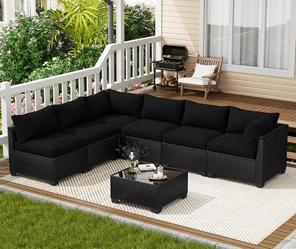 LOUVIXA 7 Piece Outdoor Patio Furniture Set, Outdoor Sectional Sofa, Wicker Rattan Patio Furniture, Patio Conversation Set with Coffee Table & Cushions