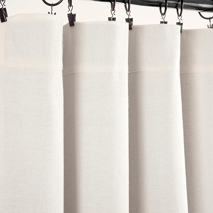 Lush Decor Linen Button Window Curtain Panel, Single, 40" W x 84" L, Off-white - Country Curtains - Rustic Decor - Color Block Modern Farmhouse Curtains For Living Room, Bedroom & Dining Room