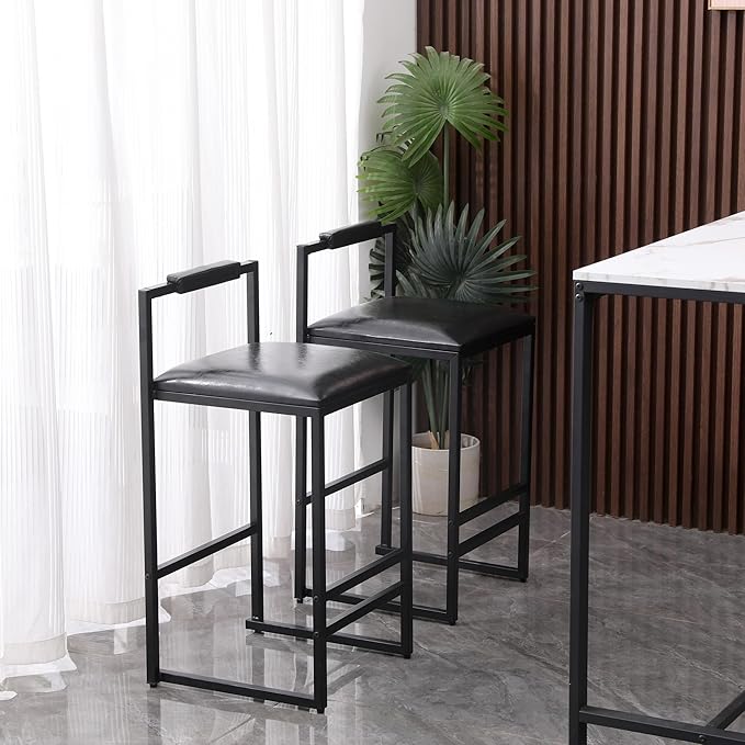 Set of 2 Counter Height Barstools Kitchen Island Stools with Back Modern Armless Metal Legs & PU Upholstered Chairs,for Living Room