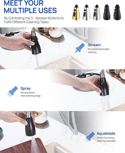 Pull Down Kitchen Faucet Sprayer Head Replacement Part, 15 Connectors, 3 Function Pull Out Sink Sprayer Replacement Nozzle, Kitchen Faucet Head Hose Spray Tap Spout,Oil Rubbed Bronze