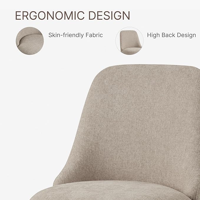 KISLOT Swivel Dining Chairs Set of 4, Upholstered Mid Century Modern Deskchair with High Back, Linen Fabric Kitchen Chairs for Dining Room, Bedroom, Dressing Room, Khaki