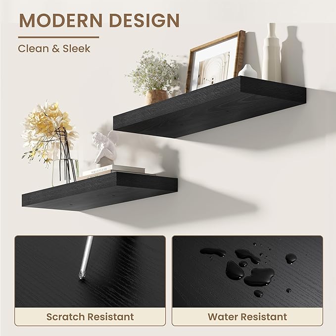 Dreamland 48 Inches Floating Shelves for Wall, 8" Deep Long Floating Shelves Set of 1, Large Display & Storage Shelf, Wall Shelf for Bathroom Bedroom Living Room Kitchen Office, Black