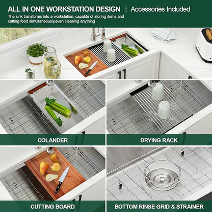 33 Inch Undermount Kitchen Sink 33 x 19 Kitchen Sinks Stainless Steel Undermount Sink Workstation 16 Gauge Single Bowl Under Mount Handmade Deep Basin