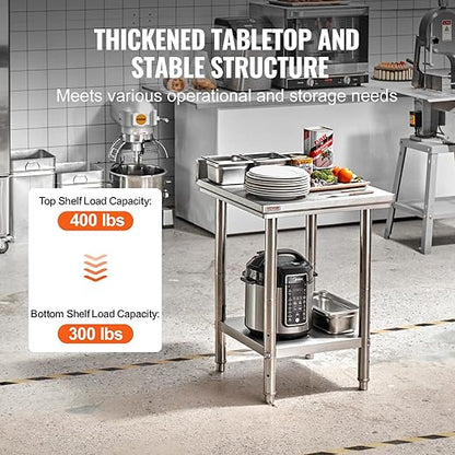 Mophorn Stainless Steel Table Work Table 24 x 24 x 34 Inch Commercial Food Prep Worktable Heavy Duty Prep Worktable Metal Work Table with Adjustable Feet for Restaurant, Home and Hotel