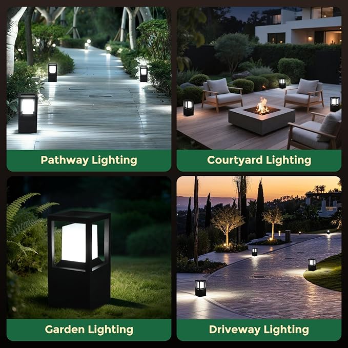 Gardencoin Low Voltage Landscape Path Lights 12V Outdoor LED Pathway Lighting Set of 4, 350LM Modern Black Garden Walkway Lights with Replaceable 5K Bulb, IP65 Waterproof Aluminum Driveway Lights