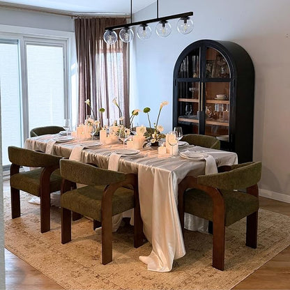 Farmhouse Dining Chairs Set of 6 - Upholstered Armchairs with Chenille Cushions & Curved Wooden Arms, Barrel Wood Kitchen Chairs for Dining Room/Cafe/Kitchen Island (Sage Green)