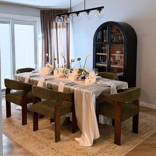 Farmhouse Dining Chairs Set of 6 - Upholstered Armchairs with Chenille Cushions & Curved Wooden Arms, Barrel Wood Kitchen Chairs for Dining Room/Cafe/Kitchen Island (Sage Green)