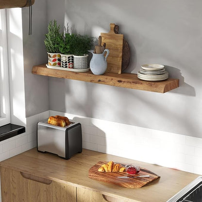 Live Edge Elm Wood Floating Shelves, 40 Inch Long Wall Shelves 1 Pack Shelf for Farmhouse Bedroom Bathroom Kitchen, Wall Mounted Wooden Shelf with Invisible Bracket for Books Decor, Natural