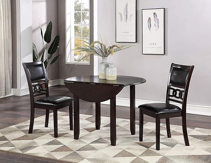 New Classic Furniture Gia 3-Piece Drop Leaf Dining Table Set with 2 Chairs, 42-Inch, Ebony