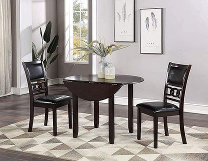 New Classic Furniture Gia 3-Piece Drop Leaf Dining Table Set with 2 Chairs, 42-Inch, Ebony