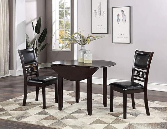 New Classic Furniture Gia 3-Piece Drop Leaf Dining Table Set with 2 Chairs, 42-Inch, Ebony