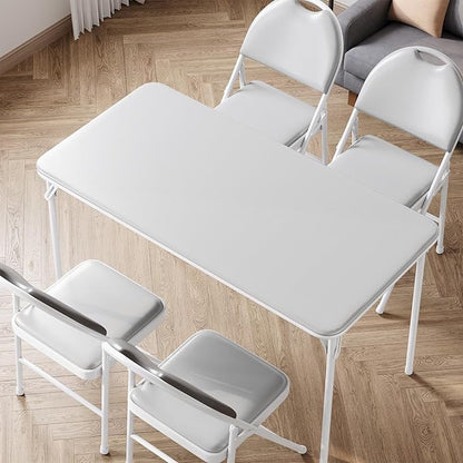 IDEALHOUSE 4 Feet Folding Table, Protable Foldable Card Table, Metal Legs Support, Upholstered PU Leather Tabletop, Heavy Duty, No Assembly Required, Perfet for Indoor and Outdoor, Gray