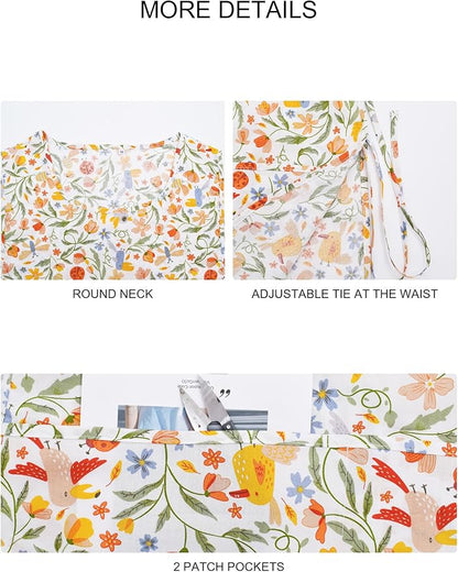 Nanxson Women Cobbler Apron with 2 Patch Pockets Cotton printed Smock with Side Ties for Work Chef kitchen CF3187