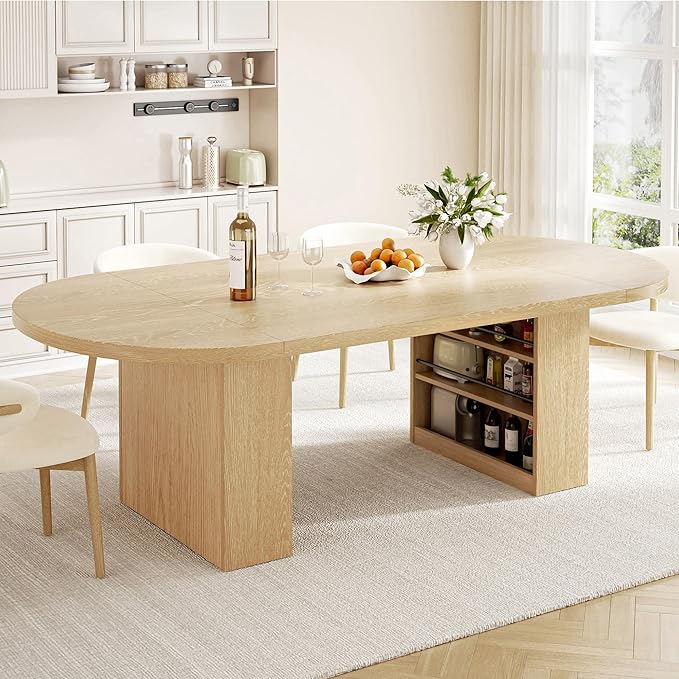 Jocoevol 78.7" Dining Table for 6 8 10, Modern Dining Room Table with Storage, Wood Kitchen Table with Heavy Duty Legs, Dinner Tables for Kitchen Dining Room (Natural)