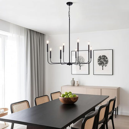 LALUZ 8-Light Black Chandelier, 31.5'' Large Farmhouse Dining Room Light Fixture Over Table, Modern Chandeliers Hanging Lights Fixtures for Living Room Foyer Staircase High Ceilings