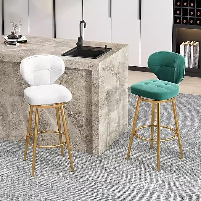 Counter Height stools Set of 2, 360° s with Back and Footrest, Thickened Upholstered Cushion, Tall Chairs for Kitchen Island, Dining Room, Home, Cafe,Green-Sitting Height 75cm