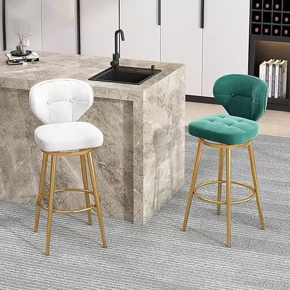 Counter Height stools Set of 2, 360° s with Back and Footrest, Thickened Upholstered Cushion, Tall Chairs for Kitchen Island, Dining Room, Home, Cafe,Green-Sitting Height 65cm