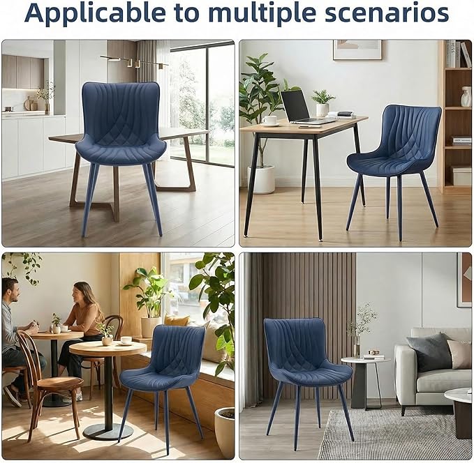 Kidol & Shellder Dining Chairs Set of 2, Mid Century Modern Kitchen Chairs with Metel Legs, PU Leather Upholstered Side Chair for Dining Room, Living Room, Lounge, Restaurant, Navy Blue