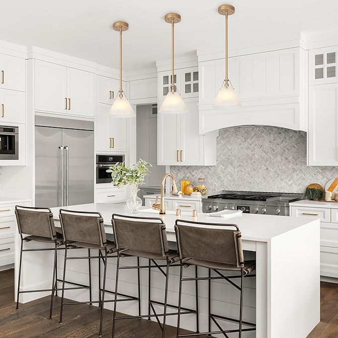 KSANA Gold Pendant Light, Modern Pendant Lights Kitchen Island with Frosted Glass Pendant Hanging Lights for Dining Room, Kitchen, Bedroom, 7.9" W