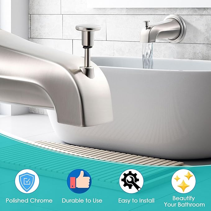 Universal Bathroom Tub Spout with Metal Tub Spout Cover Ring, 5 1/4 Inches Reach Wall Front Mount Faucet with Shower Diverter 1/2 IPS Inside Thread(Brushed Nickel)