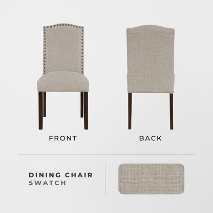 Lexicon Upholstered Dining Chairs Set of 2 - Soft Durable Fabric Armless Arched Back Kitchen Modern Dining Room Chairs for 2, Nailhead Trim Side, Brown Sturdy Wooden Frame, Easy Assembly, Taupe