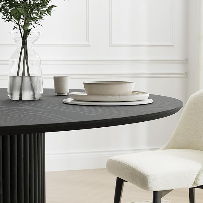 Casaphoria 52" Round Dining Table, Modern Wood Kitchen Table with Cylinder Polygonal Base for Living Room & Dining Room, Easy Assembly Farmhouse Furniture for 4-6, Black