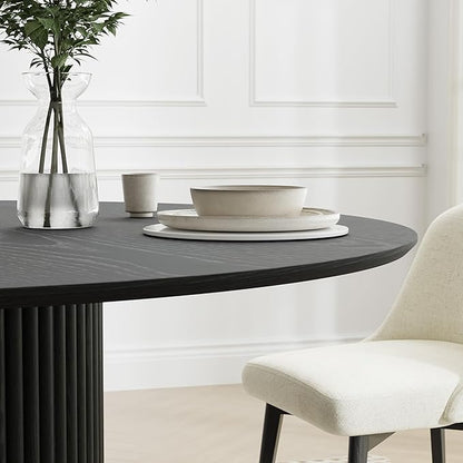 Casaphoria 52" Round Dining Table, Modern Wood Kitchen Table with Cylinder Polygonal Base for Living Room & Dining Room, Easy Assembly Farmhouse Furniture for 4-6, Black