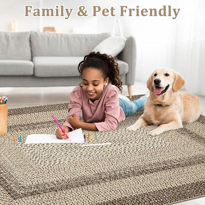 Imitation Braided Collection-Print Farmhouse Living Room Area Rug 8x10 Non-Slip Washable Rugs, Modern Large Carpet, Stain Resistant Ultra-Thin Foldable Floor Cover for Nursery Dining Room