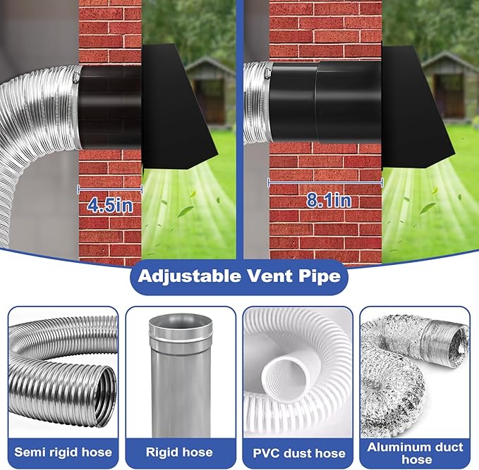 10 Inch Hooded Wall Vent with Screen and Damper, 10 Inch Range Hood Wall Vent Cap, Wall Exhaust Vent Cover, Outdoor Hooded Wall Vent for Dryer Vent, Outside Exterior Mount, Range Hood, Kitchen, Black
