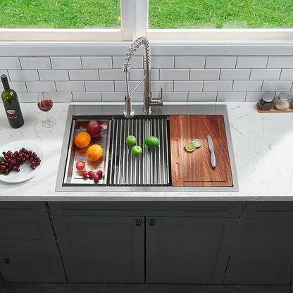 KINGO HOME 50/50 Double Bowl Kitchen Sink, 33x22 Inch Drop In Kitchen Sink, 33 Inch Ledge Workstation 16 Gauge Stainless Steel Topmount Double Basin with Cutting Board