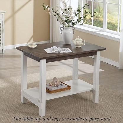 Solid Wood Counter Height Dining Table, 47.5" Small Kitchen Table with Open Storage Space Rectangle Bar Table for Dining Room/Home Bar/Kitchen Island, Brushed Brown