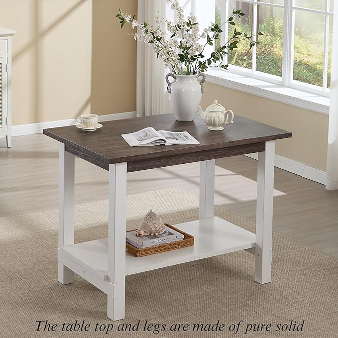 5-Piece Counter Height Dining Table Set for 4, Bar Height Table and 4 Bar Stools for Kitchen Island/Dining Room(Brushed Brown Table & White Barstools)