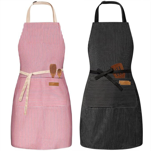BeLuyi 2 Pack Adjustable Bib Apron with 2 Pockets Chef Cooking Kitchen Restaurant Aprons for Women Men