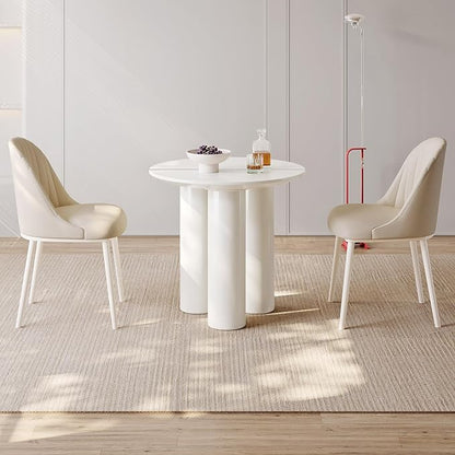29.92" Cream White Round Dining Table Modern Rectangular Kitchen Table Minimalist Ripple Base Compact Space Saving Desk For Apartment Dining Room Home Furniture Easy Assembly Durable Wood Surface