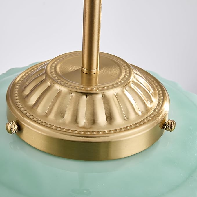 Schoolhouse Pendant Light, 12" Brass Gold Schoolhouse Ceiling Light Fixture with Mint Green Milk Glass Shade, Adjustable Height, Mid Century Modern Pendant Lighting for Kitchen Island Dining Room