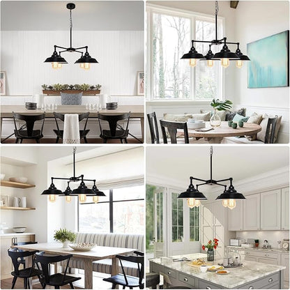 Kitchen Island Light Black Pendant Lighting Fixture 4 Lights, Modern Farmhouse Chandelier Industrial Metal Ceiling Hanging Lamp for Dining Room Hallway Pool Table