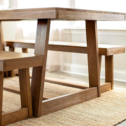Plank+Beam 72 Inch Farmhouse Dining Table, Solid Wood Rustic Kitchen Table, Large Wooden Rectangular Dinner Table for Dining Room, Home Office, Living Room Furniture, Easy Assembly, Pecan Wirebrush