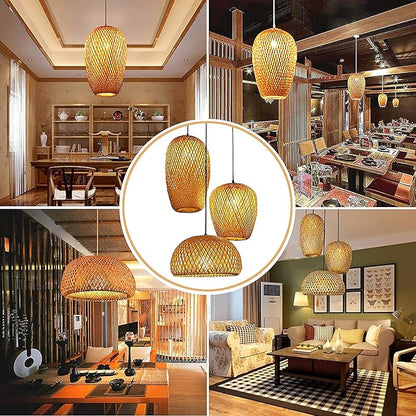 Bamboo Pendant Lights, 3 Headlights E26 E27 Retro Rustic Bamboo Wicker Rattan Woved Chandelier Lamp Shade Light Fixture Ceiling Hanging Light for Bedroom Restaurant Cafe Farmhouse Teahouse Bar Club