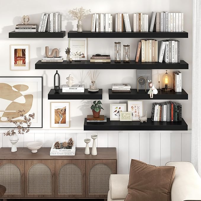Venusmiles Floating Shelves for Wall, 40" W x 12" D x 2" H, 1 Pack of Long Wall Mounted Engineered Wood Shelves with Invisible Brackets for Living Room, Bedroom, Bathroom, Kitchen Decor, Black